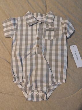 Calvin Klein Baby Plaid One-Piece Romper in Gray and White
